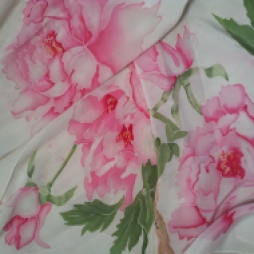 Pink peonies Hand painted silk scarf ARTE Y SEDA